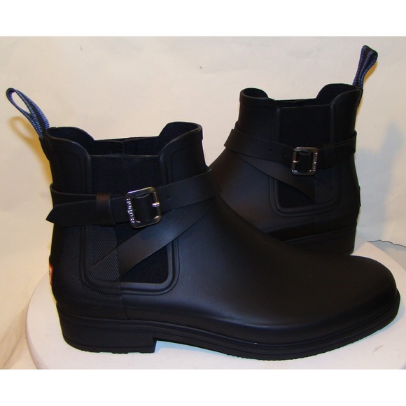 NEW! HUNTER MENS Black Chelsea Rubber Ankle BOOTS Buckle SIZE 11 WOMENS 12   DB3